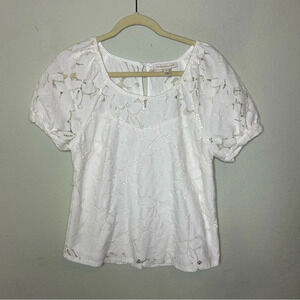 Monteau White Floral Eyelet Top Size Medium
